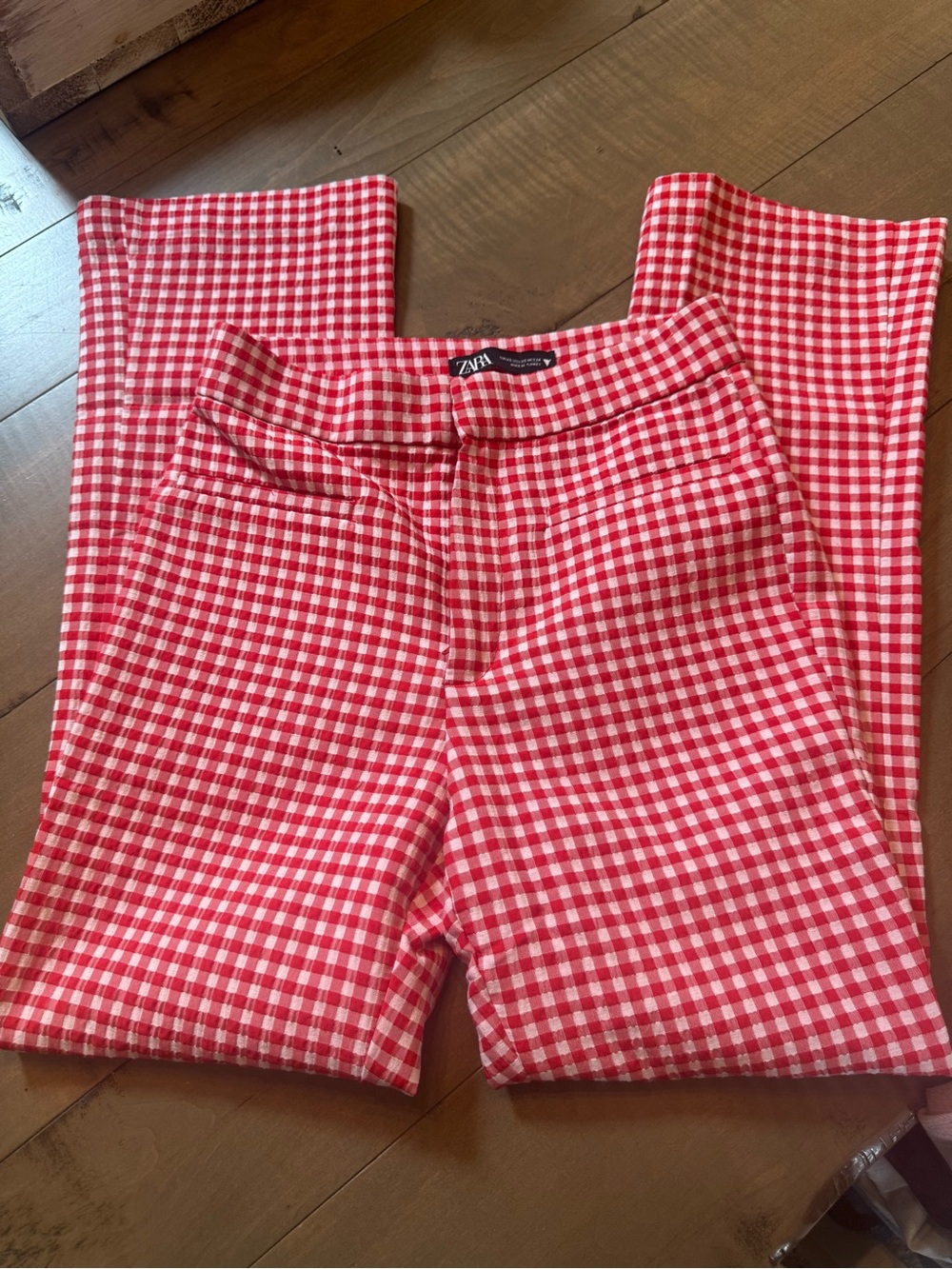 Zara Size XS Gingham Check Trouser Red White